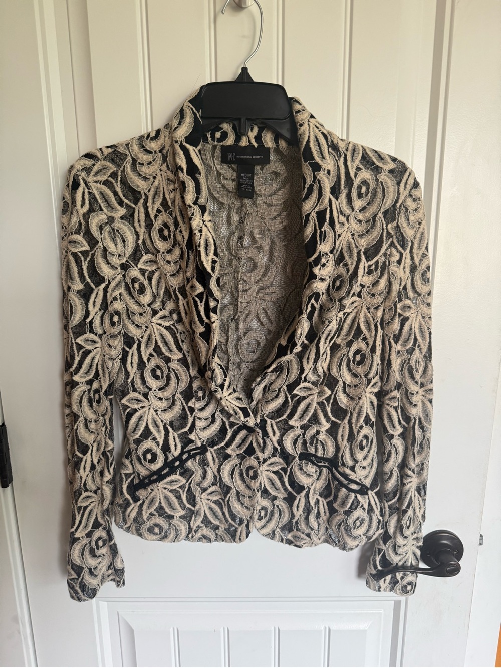 INC International Concepts Black and Cream Lace-Style Blazer Jacket- NWOT